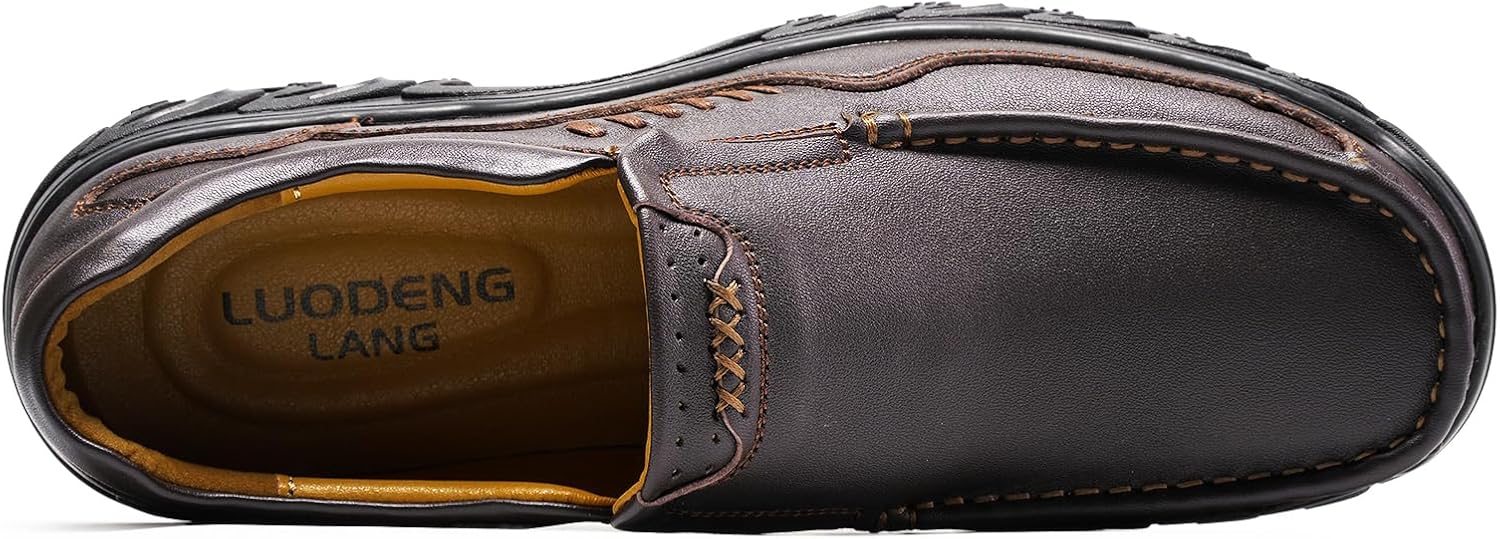 Men's Slip On Casual Loafers Classic Outdoor Leather Walking Hiking Dress Shoes Com... - Image 4
