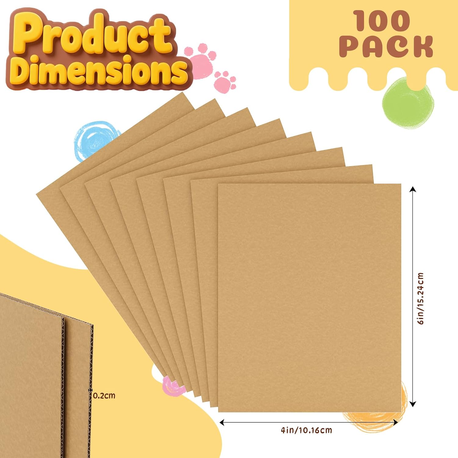 100 Pack 4x6 Inch Flat Corrugated Cardboard Sheets - 0.07 Inch Thick Square Thin Cardboard Padding Inserts for Crafts, Mailers, Box Dividers, Drawing & DIY Projects