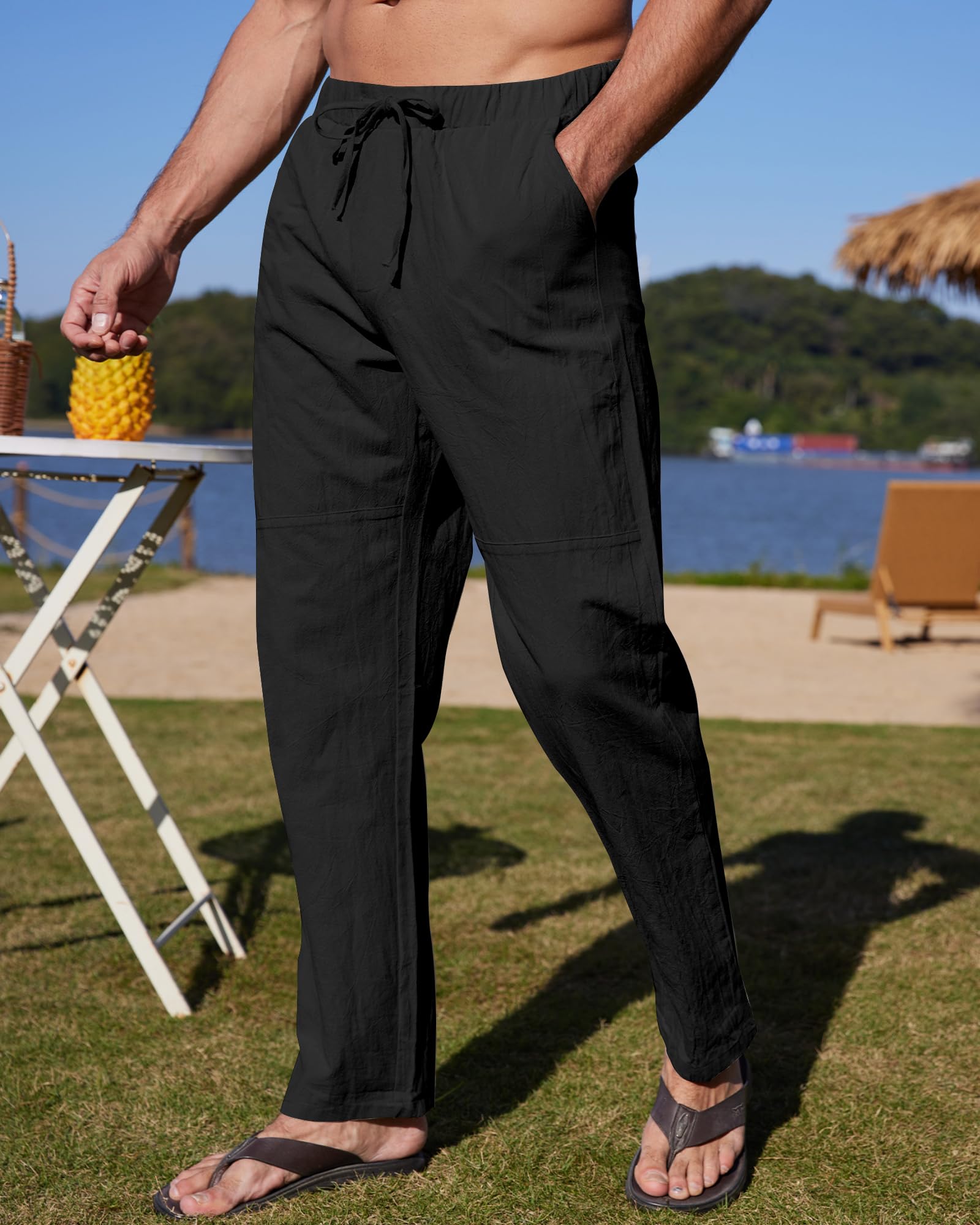 YAOBAOLE Pantalon Homme Lin Et Coton Décontracté Pantalon Toile Été Pantalons Yoga Homme Léger Taille Elastique