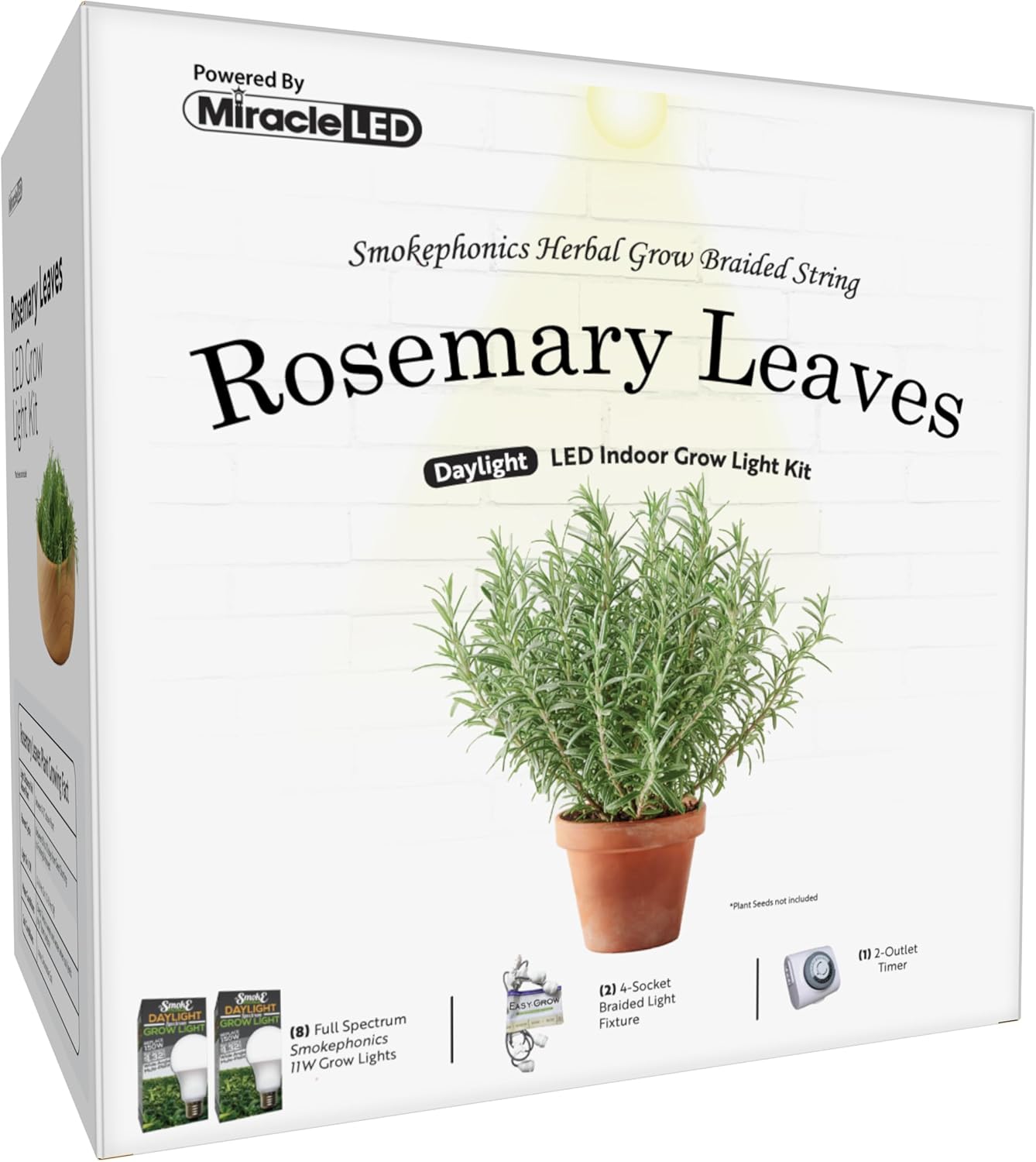 Miracle LED SmokePhonics Rosemary Starter, Braided 4-Socket Full Spectrum Grow Light Kit (2-Pack)