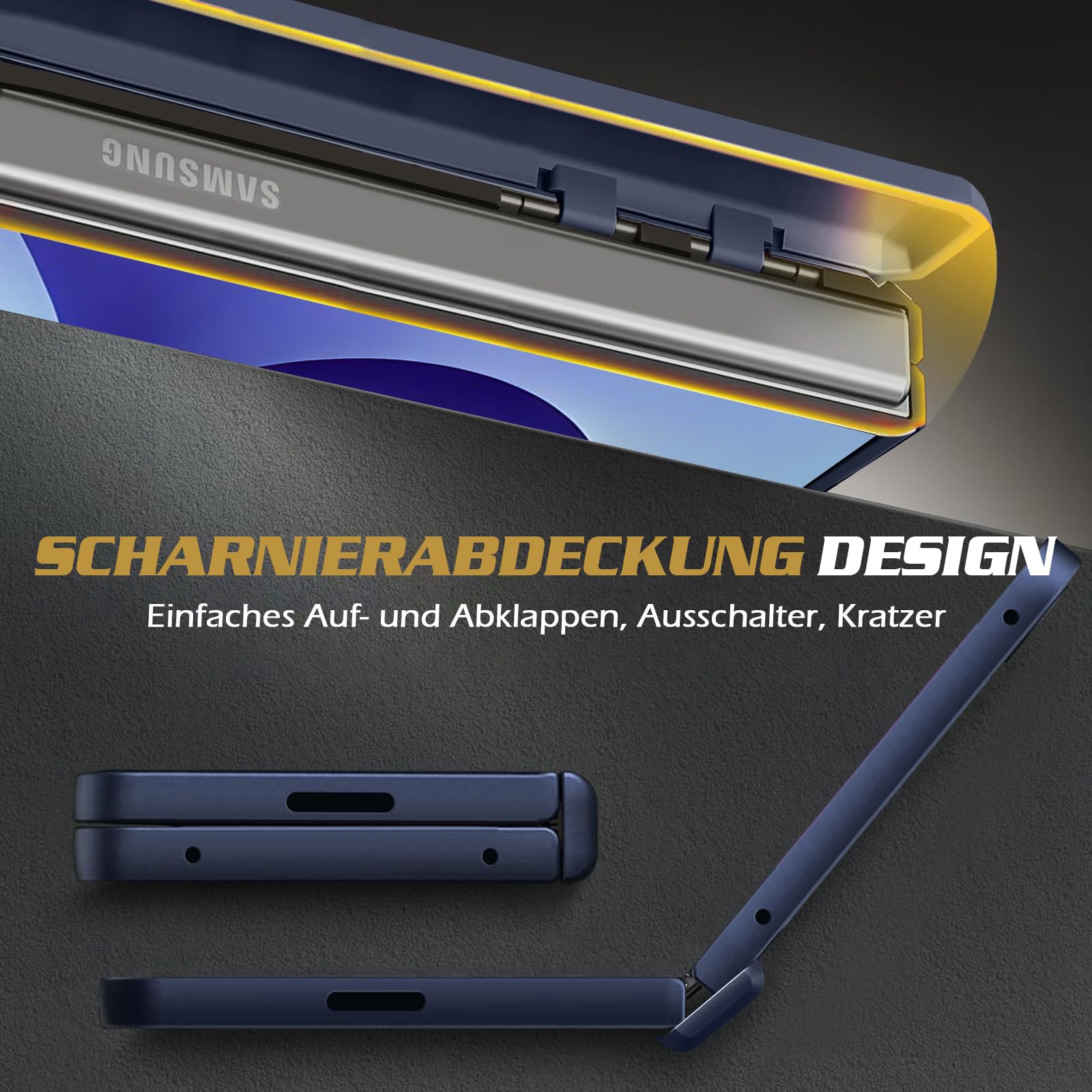 Custodia magnetica per Samsung Galaxy Z Fold 8 Ultra, custodia rigida in policarbonato opaco con pellicola protettiva, protezione cerniera, supporto a 360°, anello magnetico antiurto (blu)