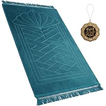 Modefa Muslim Prayer Rug Islam, Soft Plush Velvet Praying Mat Thick Sajadah with Car Hanger | Simple Pattern Solid Not Distracting | 31.5 x 47in Non-Slip Padded Prayer Mat Clam Teal