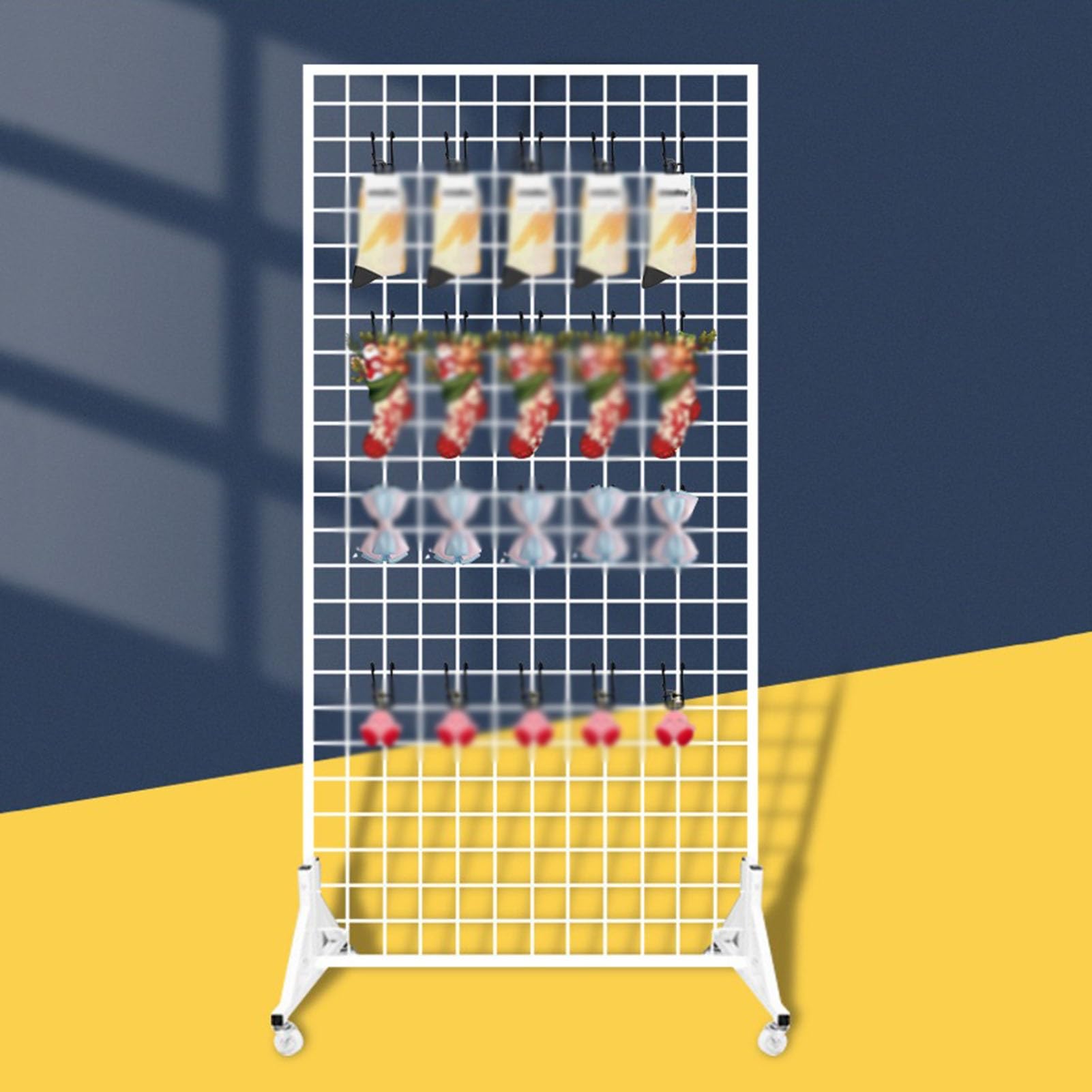 Gridwall Panel Display Stand, Heavy Movable Floorstanding Grid Wall Panels Retail Display Rack Craft Show Wire Grid Wall With T-Base Used In Kindergartens Or Art Exhibitions(White,4PCS/80x180cm