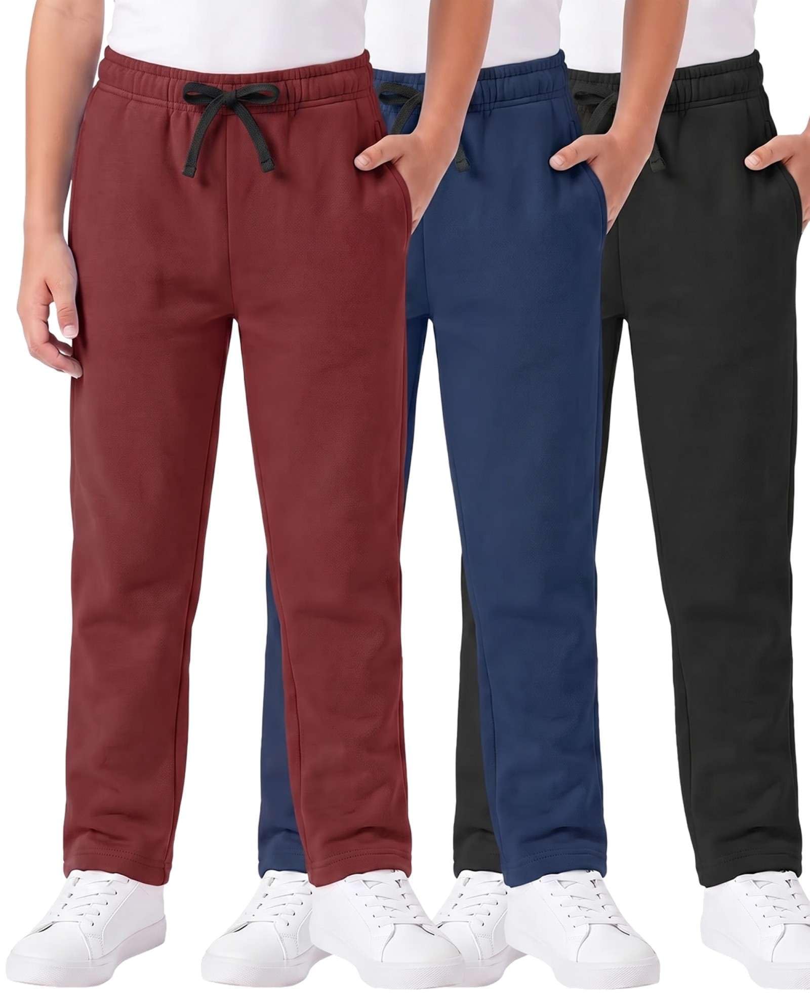 3 Pack Boys' Fleece Sweatpants Open Bottom Athletic Pockets Kids Teen