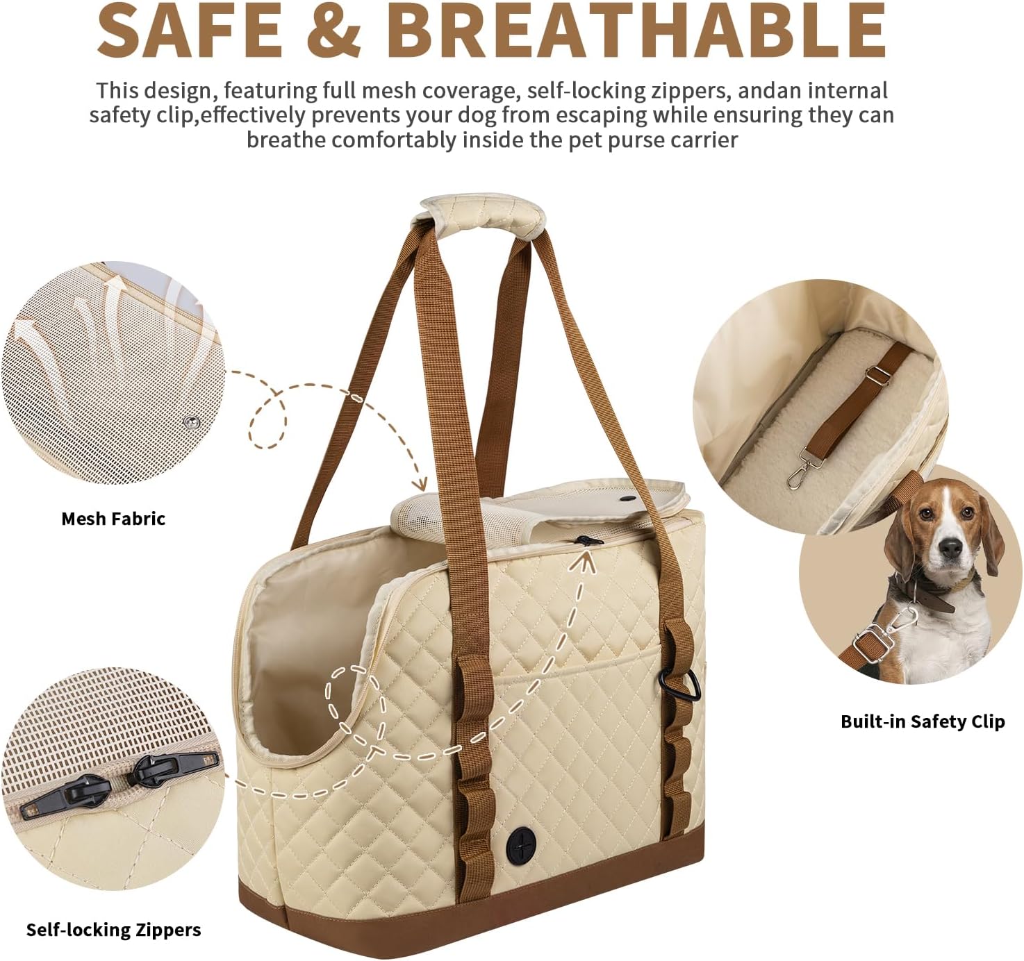 Dog Purse Carrier for Small Dogs, Soft Sided Pet Carrier with Pockets, Foldable Dog Carrier Purse for Puppy, Rabbit, Cat, Washable Breathable Pet Carrier, Dog Carrier Bag for Outdoor Shopping Travel