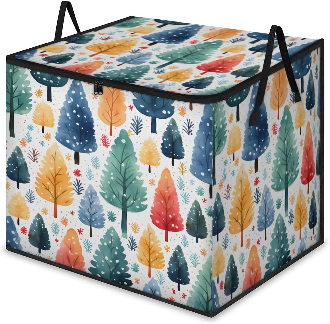 Honeybaby 214L Extra Large Comforter Storage Bag Colorful Tree Storage Totes with Lids Waterproof Closet Organizer Folding Blanket Storage Bags for Clothes Bedding Pillows