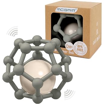 MCGMITT Baby Rattle Teether Toy for Babies 3 6 9 12 Months to Grip and Chew Soft Silicone Sensory Teether Balls Shaker Toy Gifts for Newborn Toddlers Grey Green