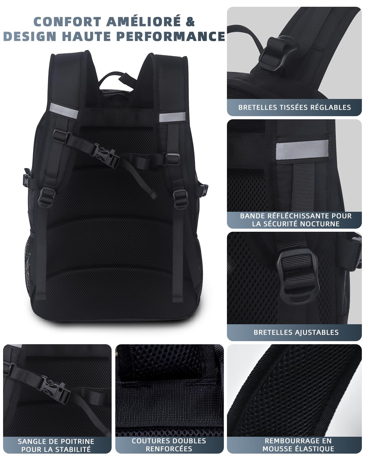 KINGSLONG Plecak trekkingowy 30 l, dla mężczyzn i kobiet: wodoszczelny plecak trekkingowy z kieszenią na laptopa o przekątnej ekranu 17,3", lekki plecak outdoorowy z systemem do picia, odblaskowy, na