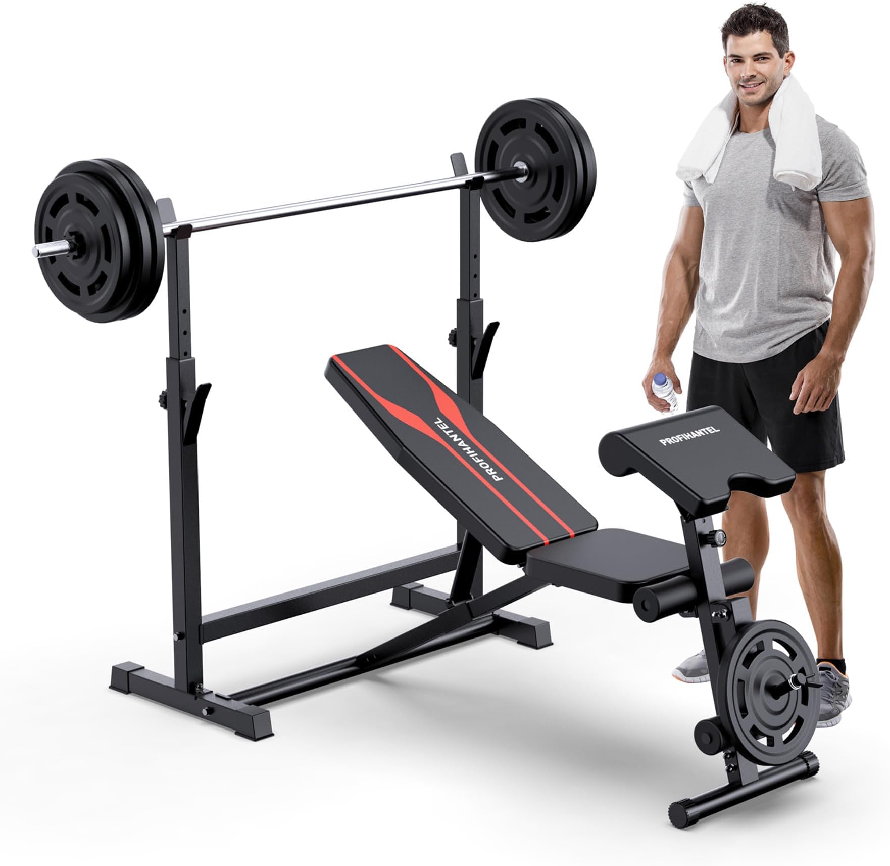 Olympic Workout Bench, Barbell Bench Press Set with Barbell Rack and Bench, Leg Exercises Preacher Curl Rack, Home Fitness Combo Chair With Weight Rack Set