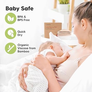 Organic Nursing Pads - 8 Washable Breast Pads for Breastfeeding, Wash Bag,Viscose Derived from Bamboo Reusable Nipple Covers for Breastfeeding Essentials,Soft & Absorbent(Bare Beige, M 4.6)