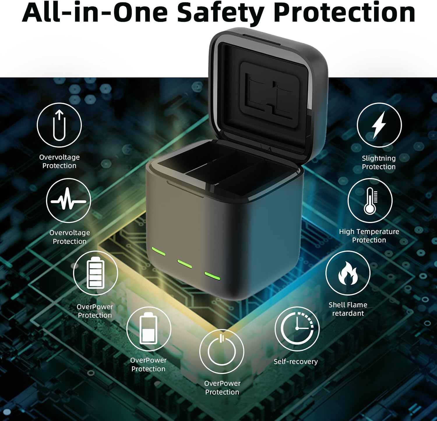 Battery Charger for GoPro Hero 13, USB Type-C 3-Slot Charging Case with Batteries Carry Case, Portable USB Battery Charger with Type-C Cord (GoPro 13 Charger)