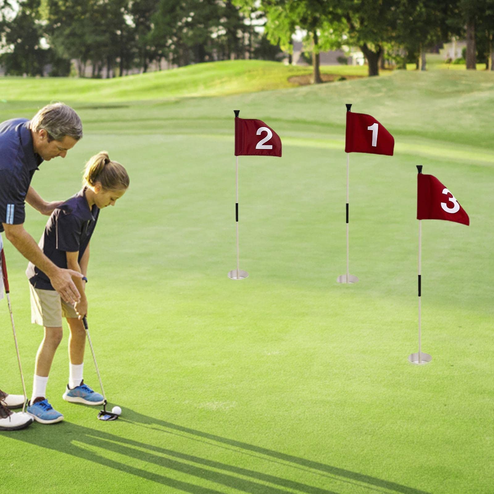 Raxove Golfflaggenstab, Übungsflaggen für den Hof, Golf-Pin-Flaggen-Set für Driving Range Hinterhof, tragbares 2-teiliges Design