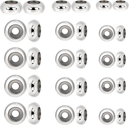 30 cuentas de tapón para pulseras de dijes, cuentas espaciadoras de acero inoxidable 304, cuentas ajustables, cuentas sueltas de metal deslizantes,