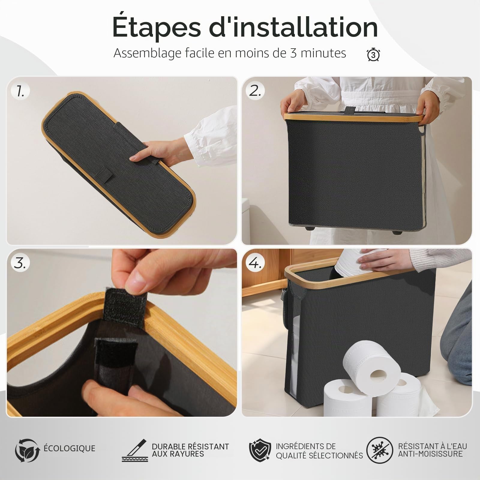 28L Rangement Papier Toilette pour 9-12Rouleaux, avec fenêtre Transparente, Couvercle et poignée, Réserves à Rouleaux de Panier Papier Toilette