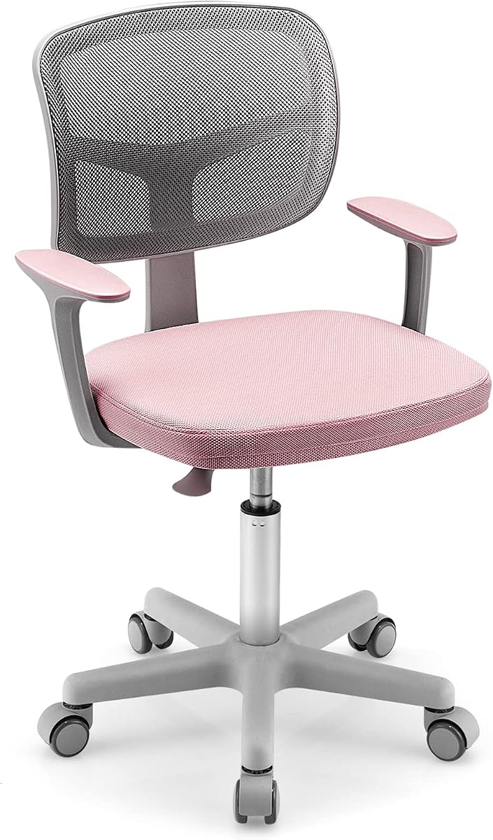 HONEY JOY Kids Desk Chair, Height Adjustable Children Study Chair, Swivel Mesh Task Student Chair, Universal Casters, Child Computer Desk Chair for Boys Girls Age 3-10 (Pink)