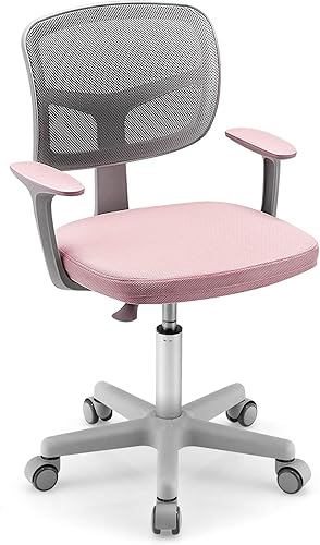 HONEY JOY Silla de escritorio para niños, silla de estudio para niños de altura ajustable, silla giratoria de malla para estudiantes, ruedas