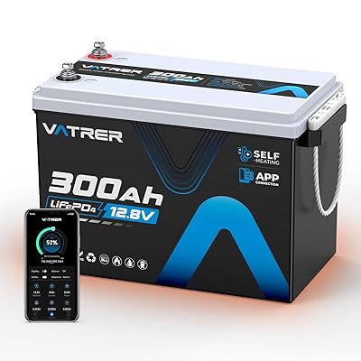 12V 300Ah Self-Heating LiFePO4 Lithium Battery with APP Monitoring, Low/High Temp Cut off, Built-in 200A BMS, Rechargeable Deep Cycle Battery for Trolling Motor, RV, Marine,Solar,Camping,Off-Grid,etc.