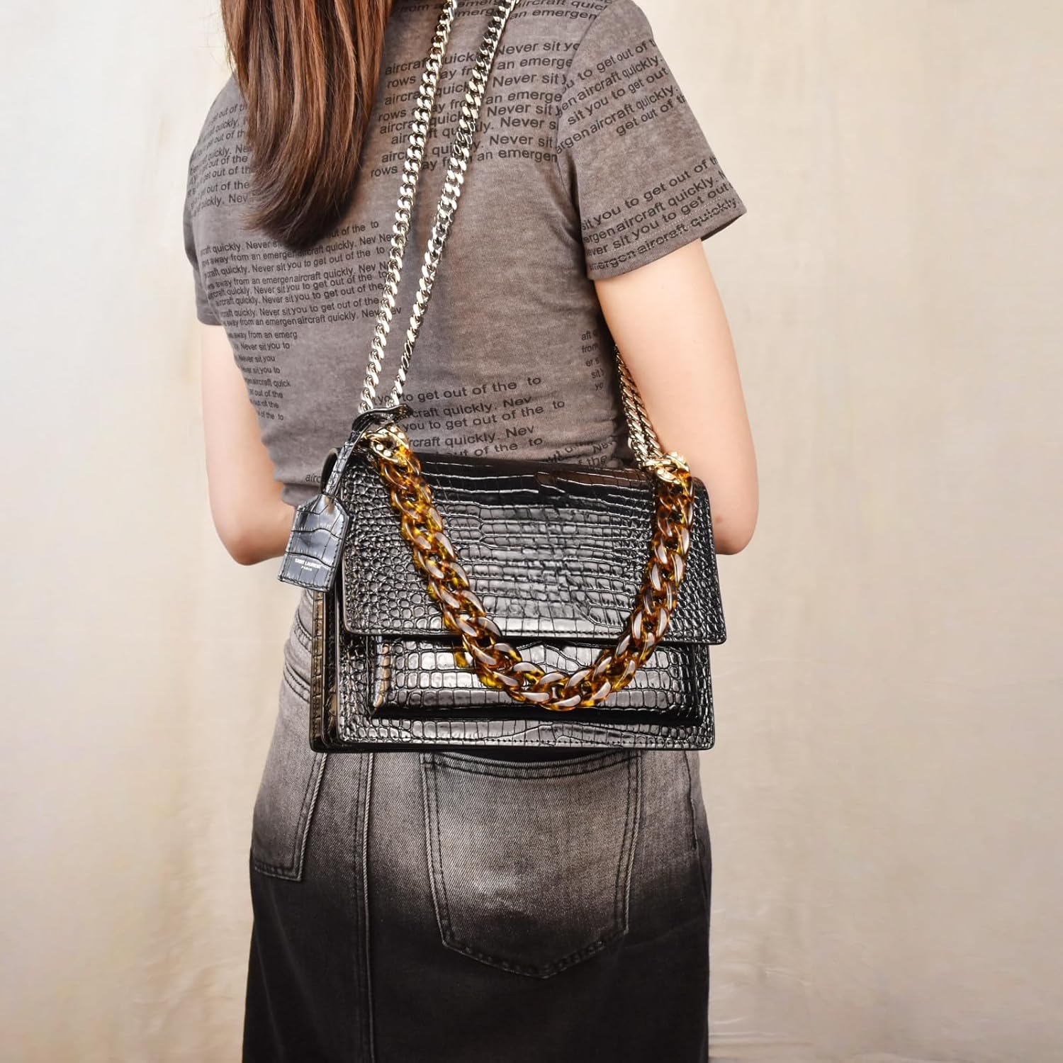 Havique Bag Chain Thin Purse Chain Handles Bag Strap Replacement Purse Charms for Handbags Extender Decorative Accessories, Acrylic Leopard Print 18" - Image 3