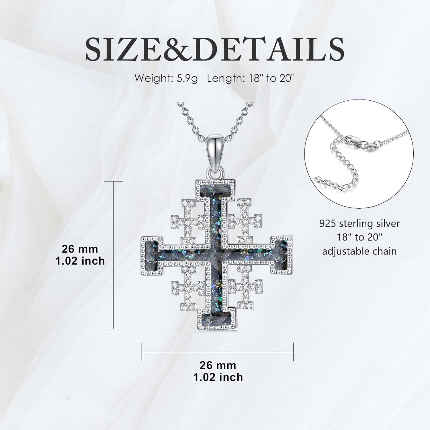 PELOVNY Jerusalem Cross Necklace 925 Sterling Silver Stone Cross Necklace Religious Jewelry Christian Catholic Gifts for Men Women Christians - Image 6