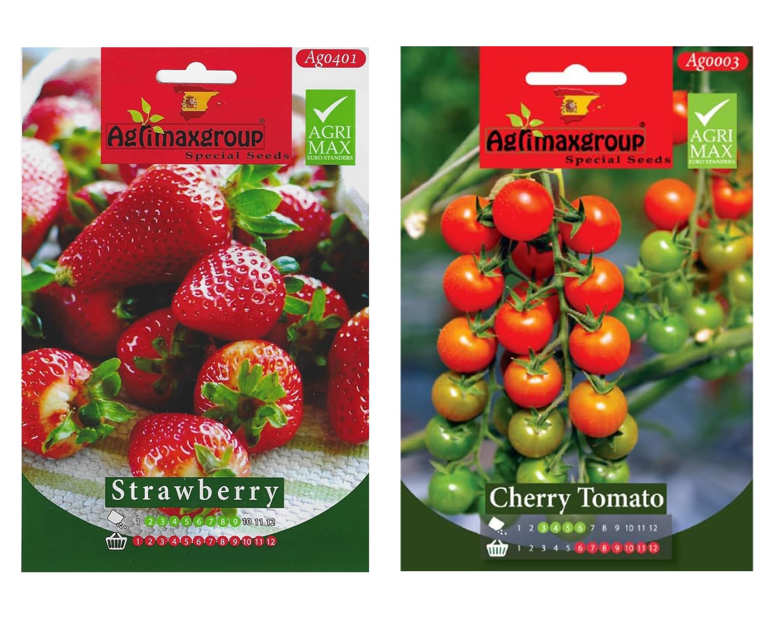 Strawberry seeds + Cherry tomato seeds | Premium Quality Seeds by Agrimaxgroup Seeds Hybrid,Organic Non MO Vegetable Seeds for Home and Garden Potted Plants,Easy to Plant,| Made in SPAIN| 5g