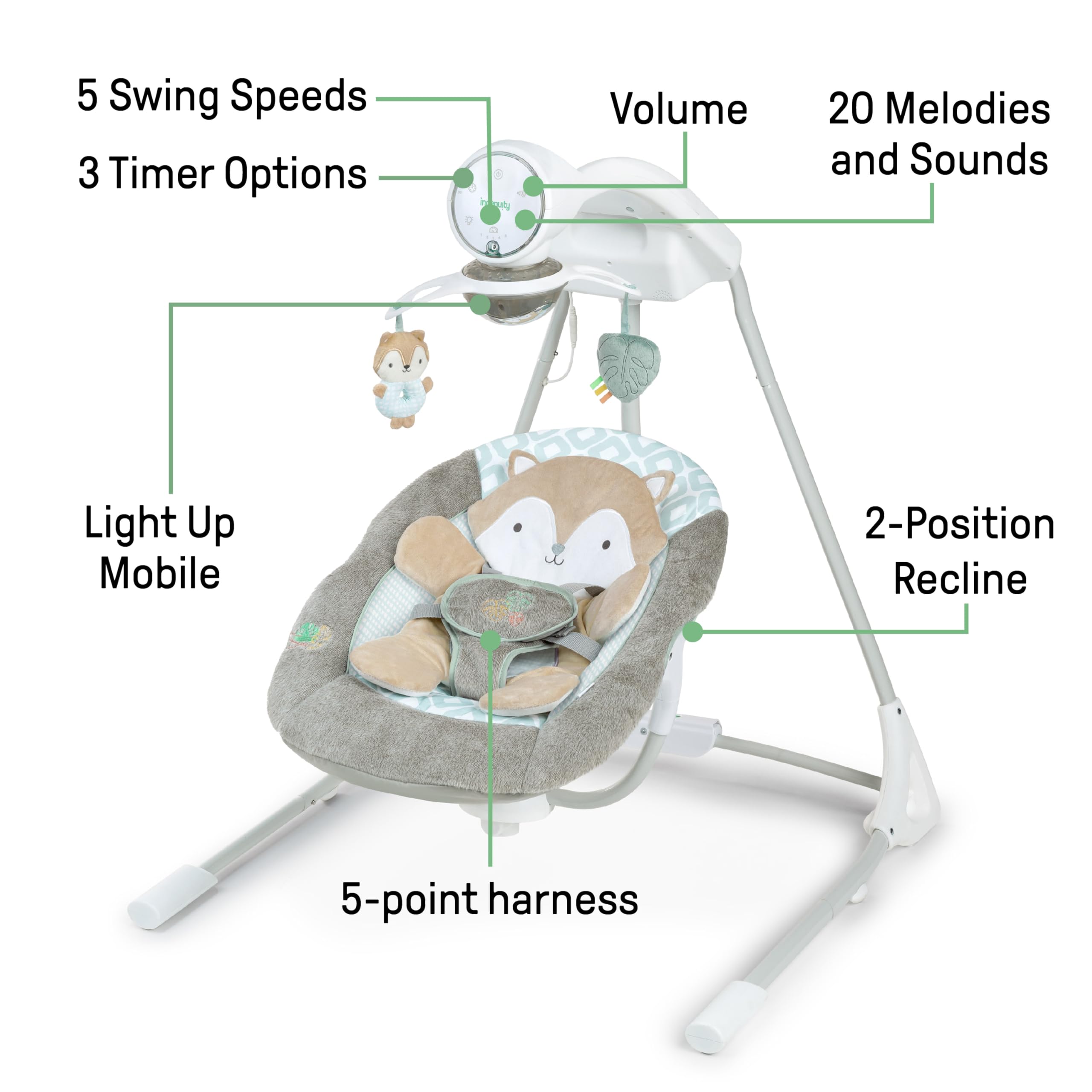 Ingenuity InLighten 5-Speed Baby Swing - Swivel Infant Seat, 5