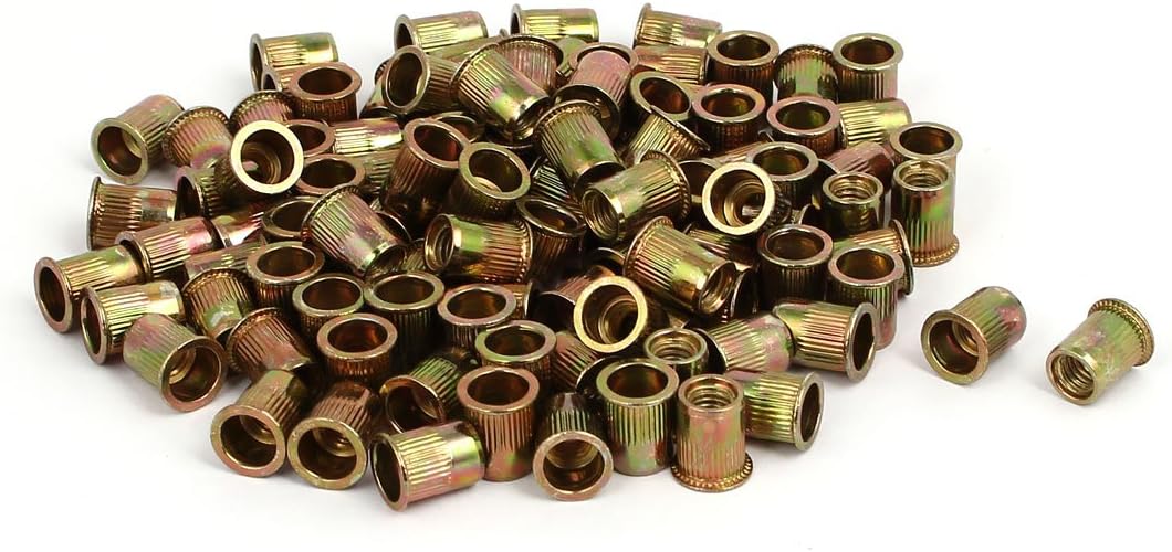 M6 x Nails, Screws & Fasteners 12mm Straight Knurled Reduced Head Rivet Nut Bronze Nut & Bolt Sets Tone 100pcs