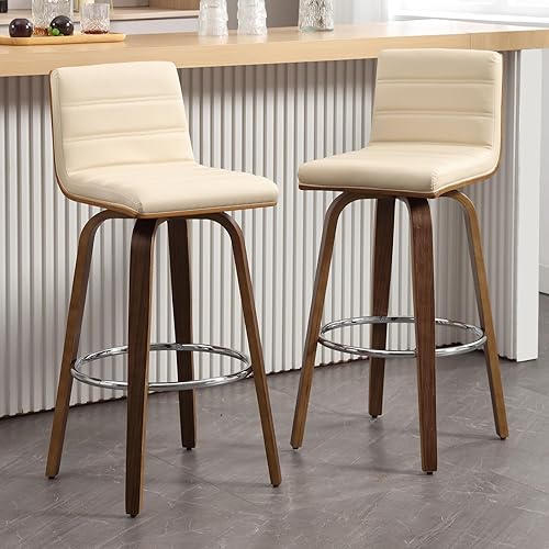 Miniatura 44 de Bekrvio Juego de 2 Taburetes de Bar Giratorios con Respaldos, Taburete de Bar Tapizado de Cuero PU de 29 Pulgadas de Altura, Respaldo en Forma de L,