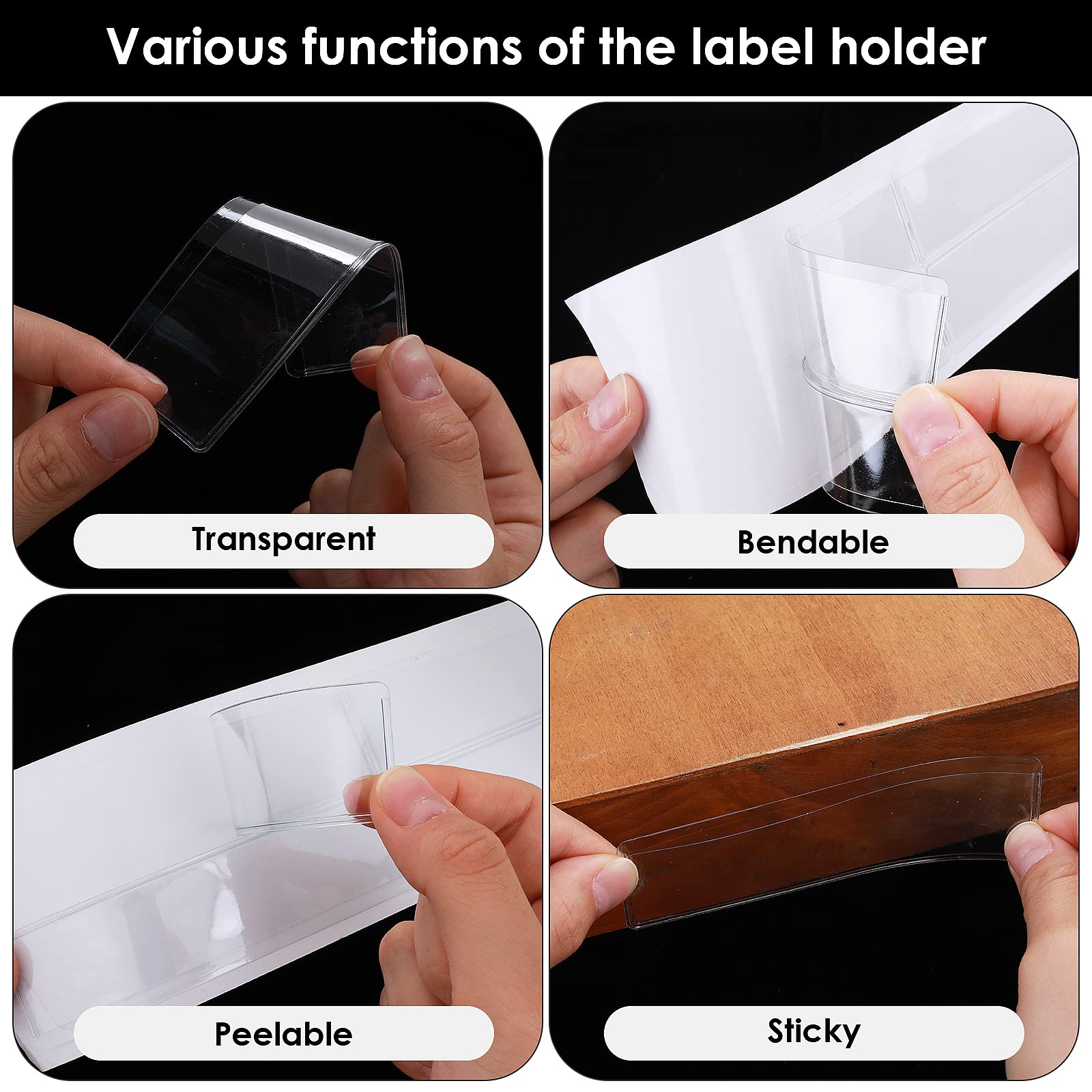 Jeyiour 100 Pcs Label Holders Adhesive Label Pockets Mailbox Tag Shelf Plastic Peel Stick Tag Clear Long Side Open Price Sign Fo - View #6