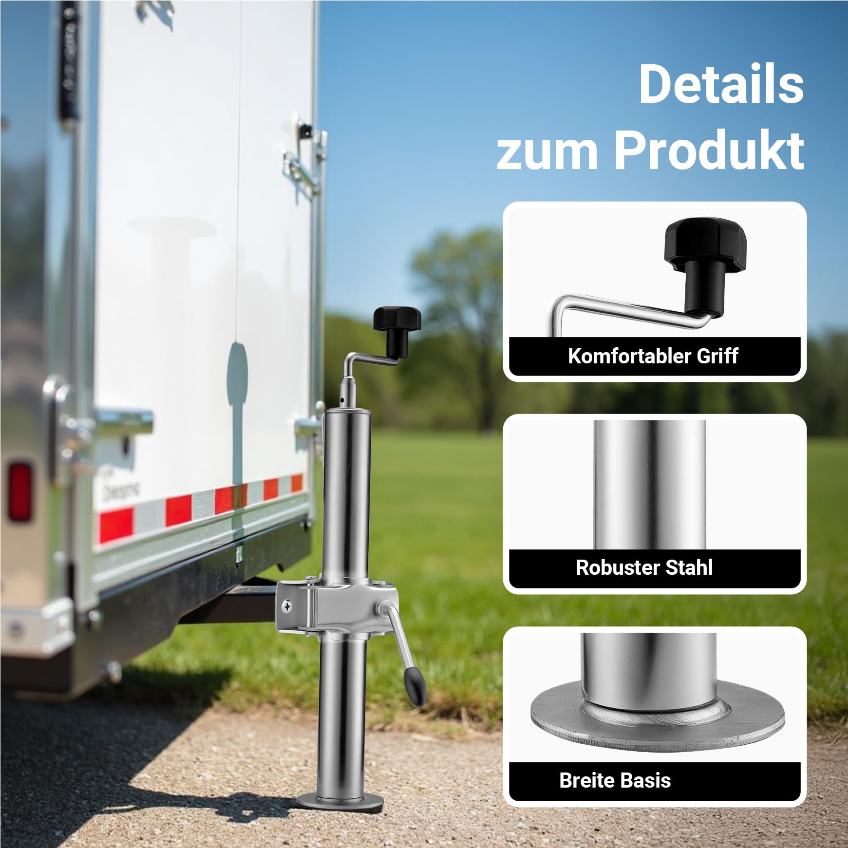 XPOtool Anhängerstütze 2 Stück, höhenverstellbar 510-760 mm, 130 x 90 x 760 mm, Abstellstütze mit 2 Klemmhaltern Ø 48 mm, Anhänger