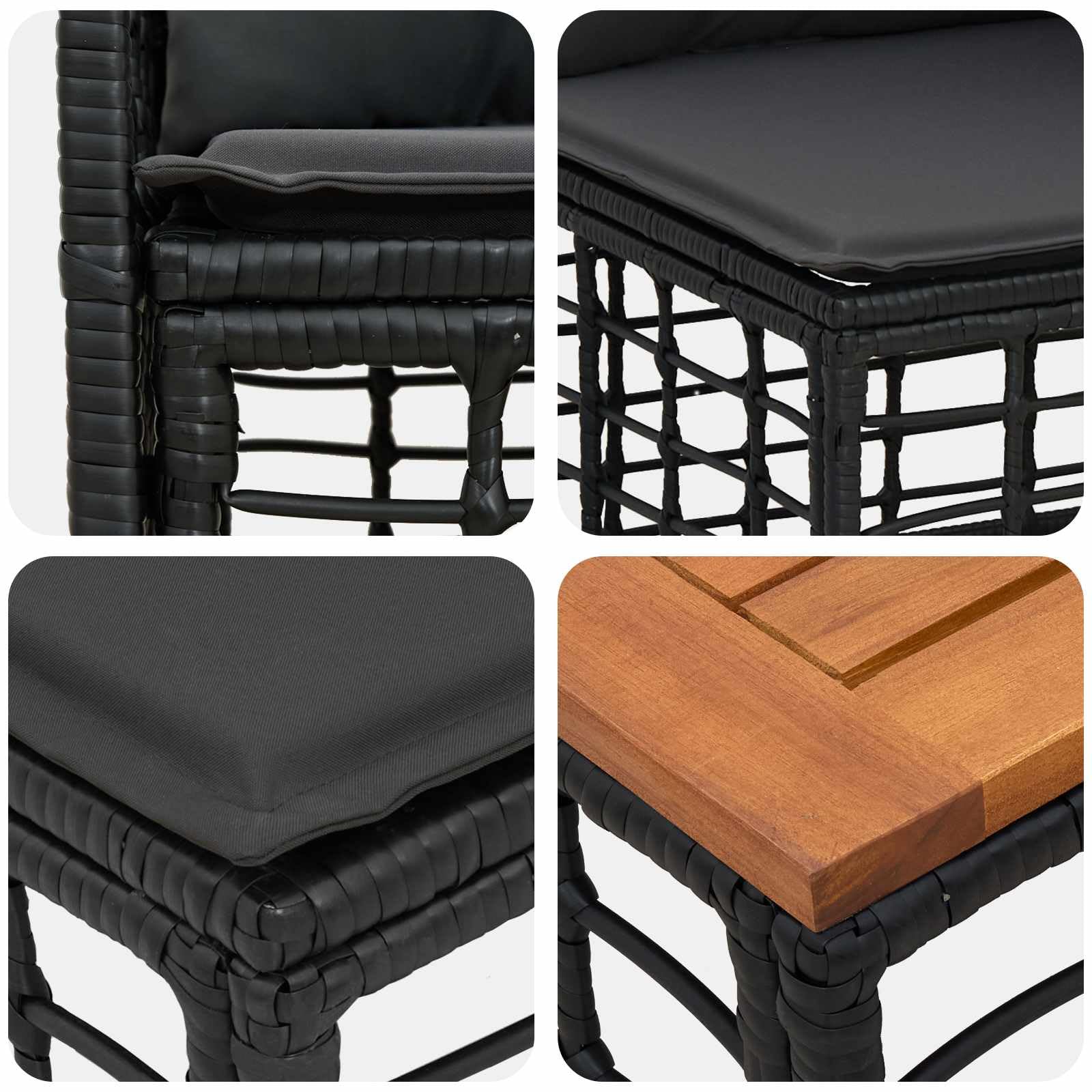 Ensemble de canapés d extérieur 10 pcs Noir Gris foncé Poly rotin Cadre Acier 55 x 55 x 37 cm pour Jardin terrasse Balcon, modulable Assise Confortable