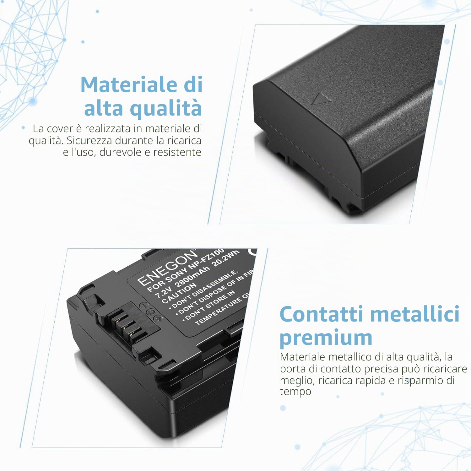 ENEGON NP-FZ100 Batteria 2800mAh, batteria ricaricabile agli ioni di litio, batteria di ricambio FZ100 compatibile con Sony A6600, A7C, A7III, A7RIII, A7RIV, A9, A9R, A9S, Alpha 9, Alpha 9R, Alpha 9S