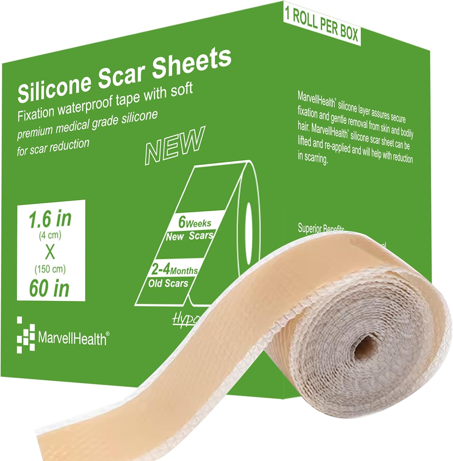 MarvellHealth Silicone Scar Sheets 1.6”x 60”, Medical Grade