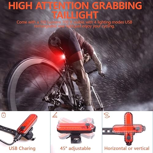 Miniatura 5 de SUYA Juego de luces para bicicleta, faro delantero de bicicleta con bocina y velocímetro, luz delantera recargable por USB y luz trasera, se adapta