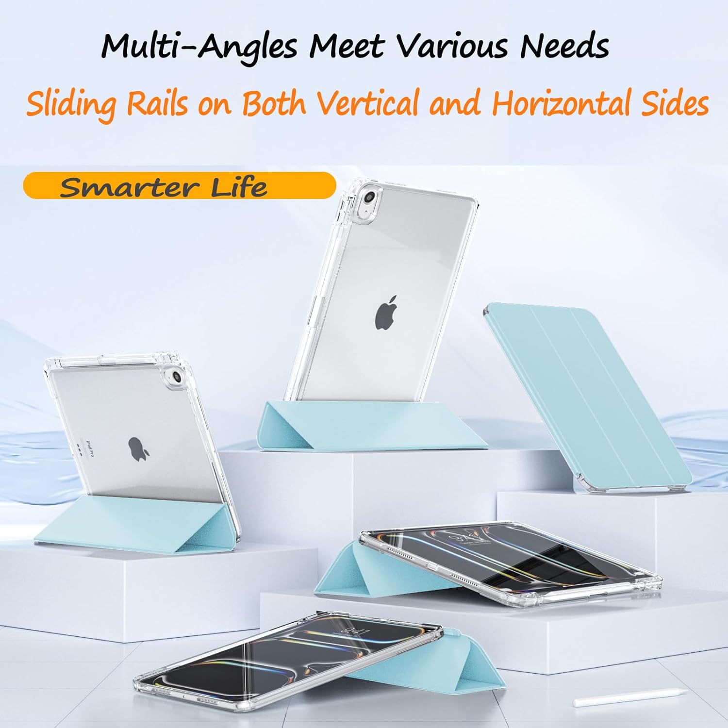 Case for iPad Air 11 Inch M4 (2026 8th)/M3 (2025 7th)/M2 (2024 6th Generation), 5th/4th Gen (2022/2020) 10.9 Inch with Pencil Holder, Detachable Slide Trifold Stand, Slim Clear Back Shell (Blue)