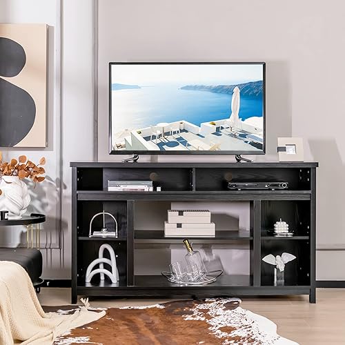 Miniatura 2 de Tangkula Soporte de TV para televisores de hasta 65 pulgadas, mesa de consola multimedia con estante ajustable y agujeros de gestión de cables,