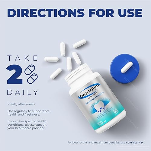 Miniatura 8 de Paquete de 2 cápsulas de Dentolyn, apoyo de salud oral prémium  Fórmula natural para la salud de los dientes y las encías, aliento fresco y sonrisa