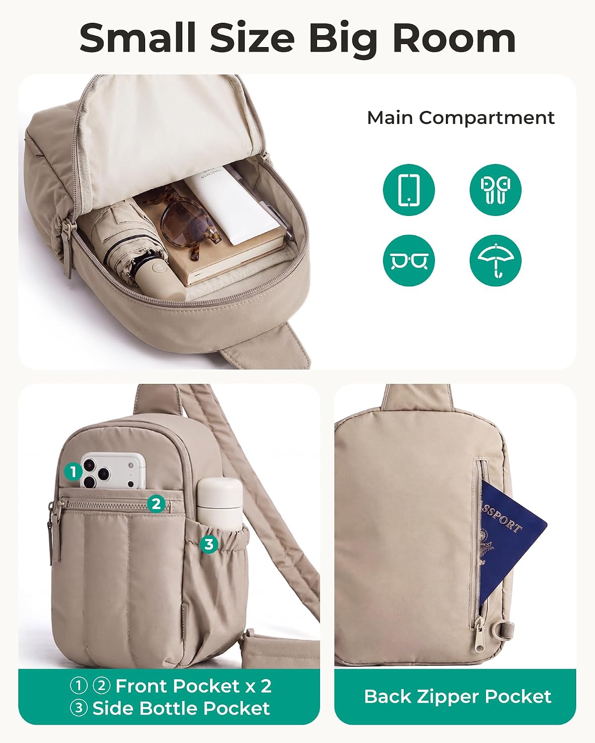 BAGSMART Small Crossbody Bags for Women, Puffer Sling Bag Fanny Packs, Purses Hobo Handbag for Daily Travel Hiking