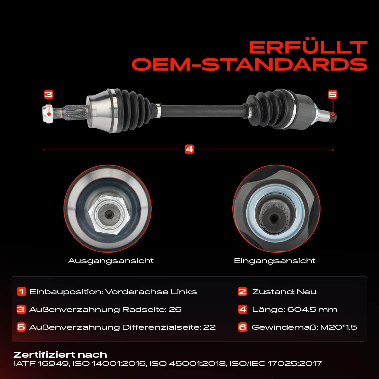 Frankberg Eje motriz Eje de transmisión Caja de cambios manual Eje delantero Izquierda Compatible con Clase A W169 A150-A200 2004-2012 Clase B W245 B150-B200 2005-2011 Replace# 1693607172