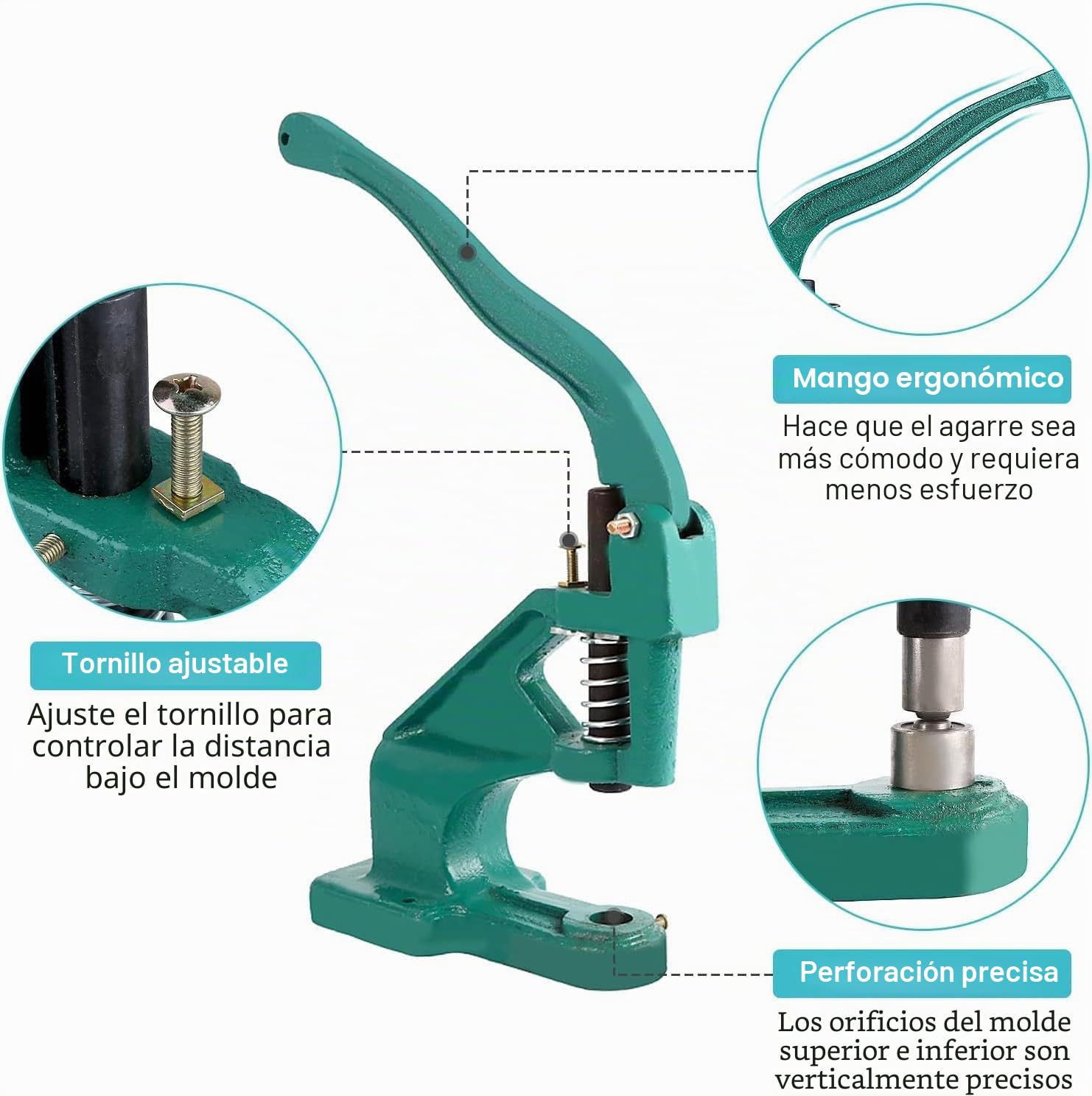 Máquina de ojal de prensa manual, resistente con 3 troqueles (6 mm/10 mm/12 mm) con ojales de mano y herramienta de punzonado