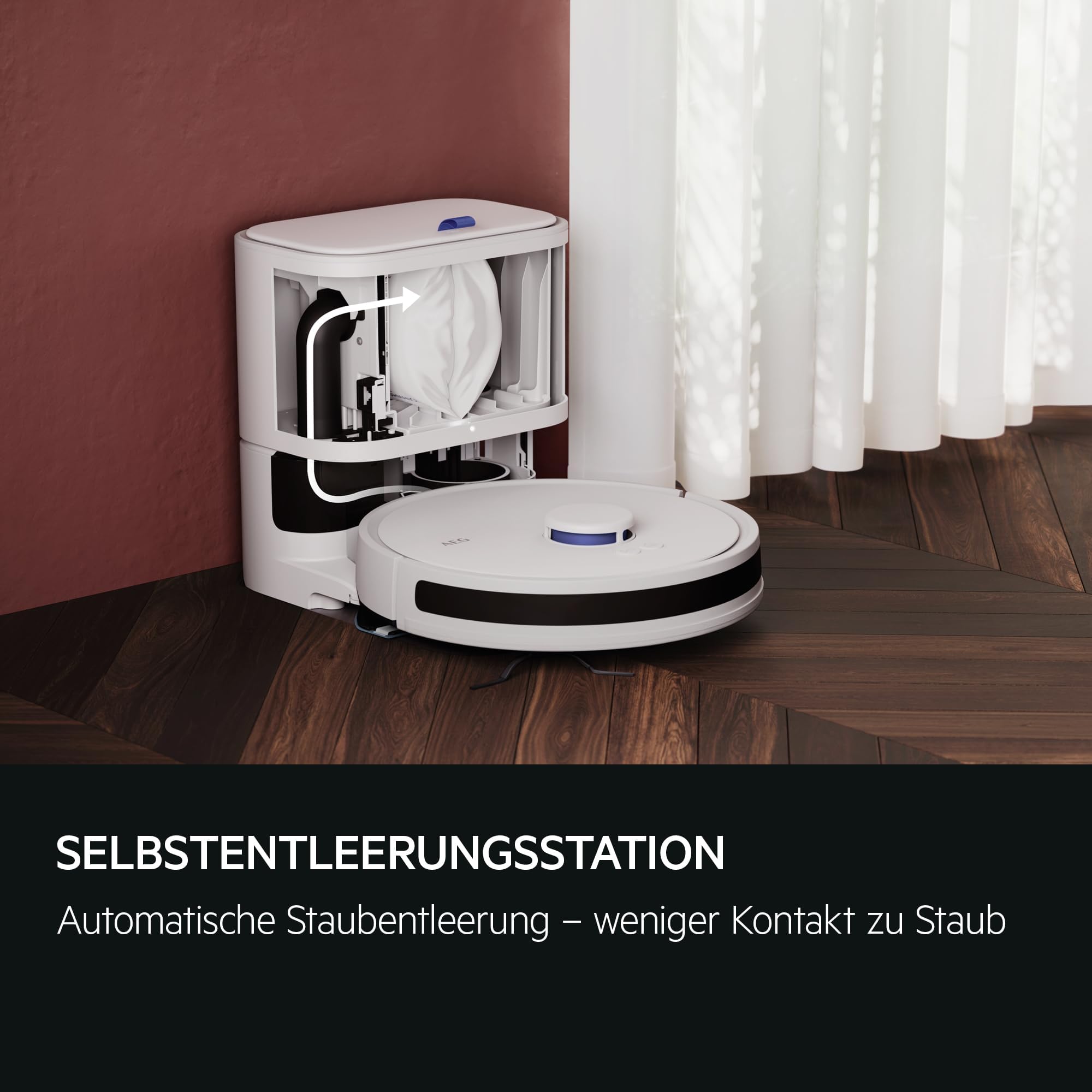 AEG Saugroboter mit Wischfunktion, WiFi, LiDAR Navigation, automatischen Entleerungsstation, Saugleistung 4000 Pa, Akku 14,4 V, bis zu 175 min Laufzeit, bis 140m², Wassertank 0,28 l, Weiß , AR71UW2SW