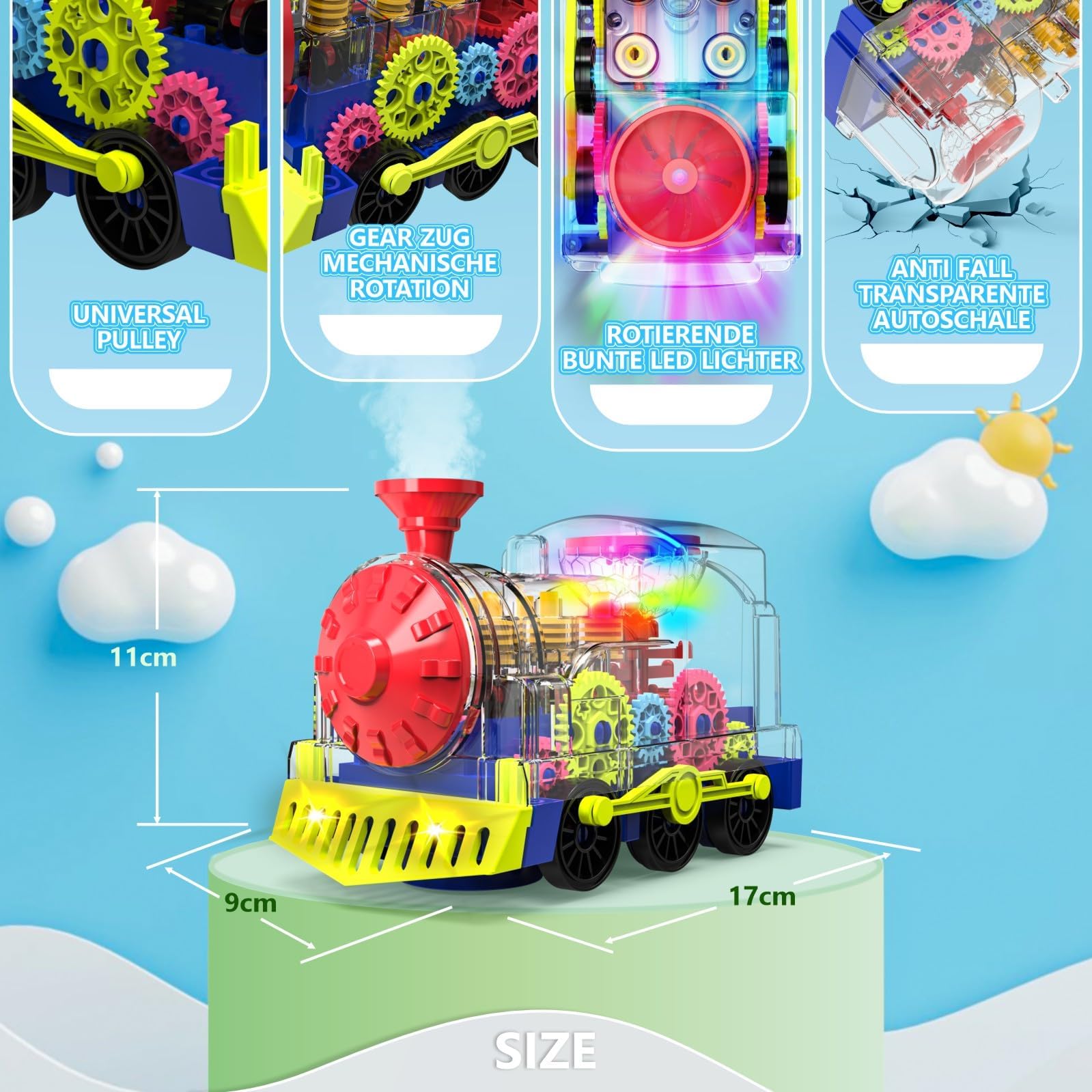 Jouet de Train Lumineux pour Petits Enfants : Jouet à rouages Transparent pour Enfants avec de Jolies lumières et de la Musique, Jouet éducatif de Ramper pour bébés garçons et Filles