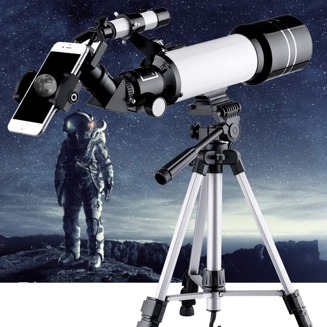 Portable 70mm Monocular Telescope for Kids & Beginners, 400mm Focal Length with Adjustable Tripod, Carry Bag & Phone Adapter (Blue)(White) (White)
