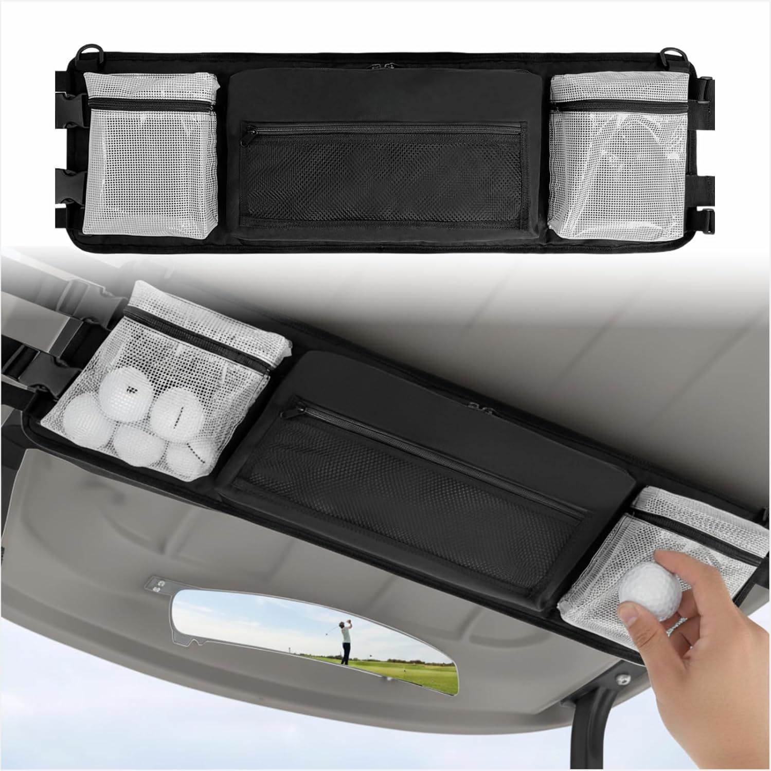 Golf Cart Ceiling Storage Bag - Overhead Mesh Organizer Compatible with Club Car Precedent, Tempo, Onward, Durable Golf Cart Storage Bag Supplies