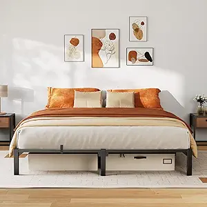 GarveeHome 10 Inch King Tool-Free Bed Frame, Heavy Duty Metal Platform Bed Frame with Durable Iron Slat Support and Legs, No Box Spring Required, No Screws Needed, Support Up to 800 Lbs