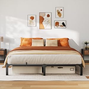 GAOMON Bed Frame King Size 10 Inch Metal Platform No Screws Needed No Box Spring Needed Heavy Duty