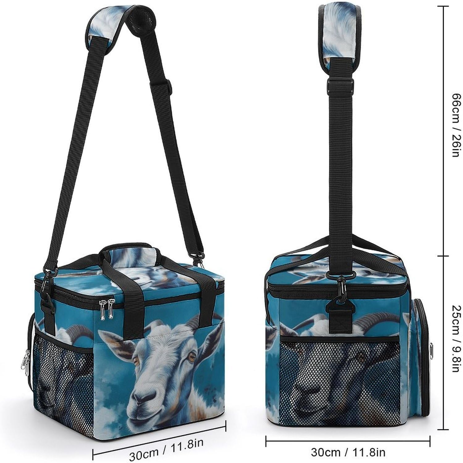 Blue Goat Print Cooler Bag Portable Insulated Lunch Bags Leakproof Ice Chest Large Capacity Soft Cooler Tote for Picnic Camping Work Travel Keep Food Drinks Fresh 22.5L