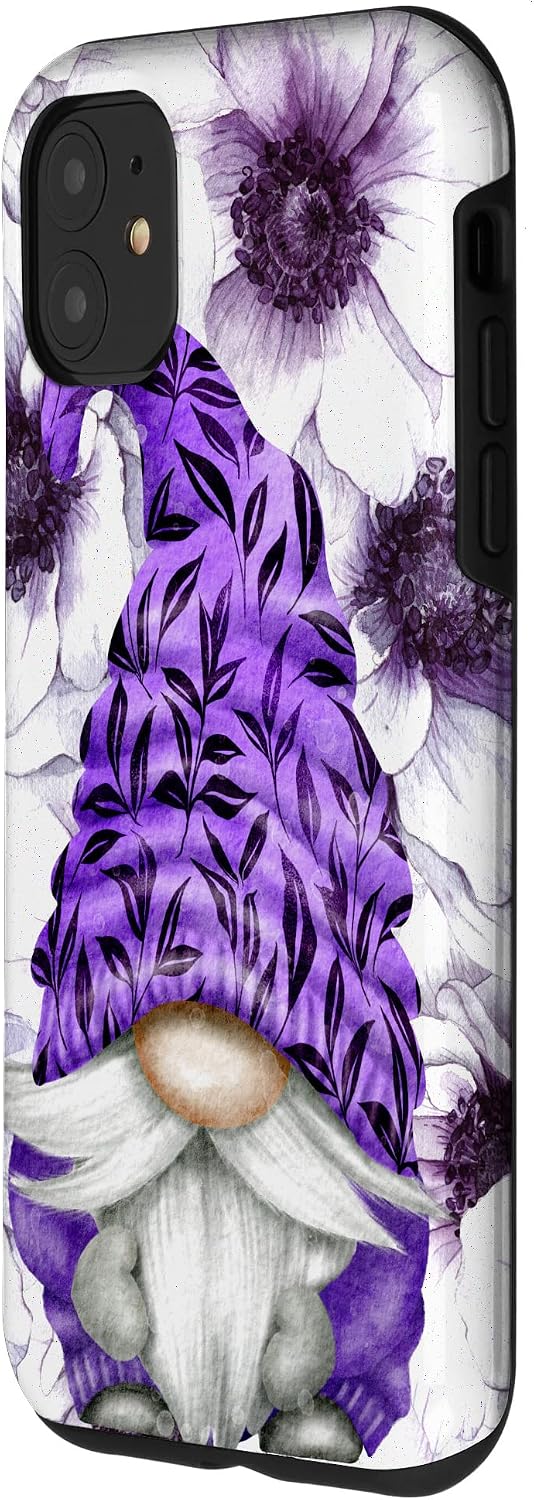 Unique Purple Gnome With Lilac Anemones Floral Aesthetic Case for iPhone 11