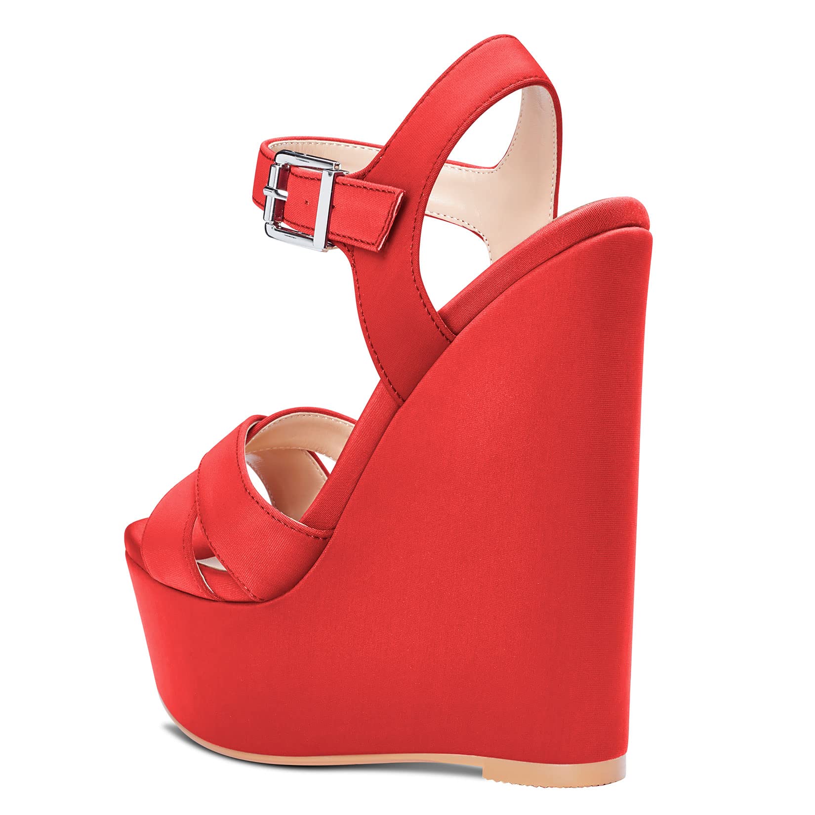 Castamere Mujer Alto High cuña esparto Plataforma Heel 15 CM Heels Abierta Punta Sandalias Correa Tobillo Cierre con Hebilla Sexy Dress de Boda
