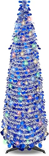 Árbol de Navidad desplegable de oropel de 5 pies, árbol de Navidad plegable con 90 luces de colores, árbol de Navidad artificial para el hogar,