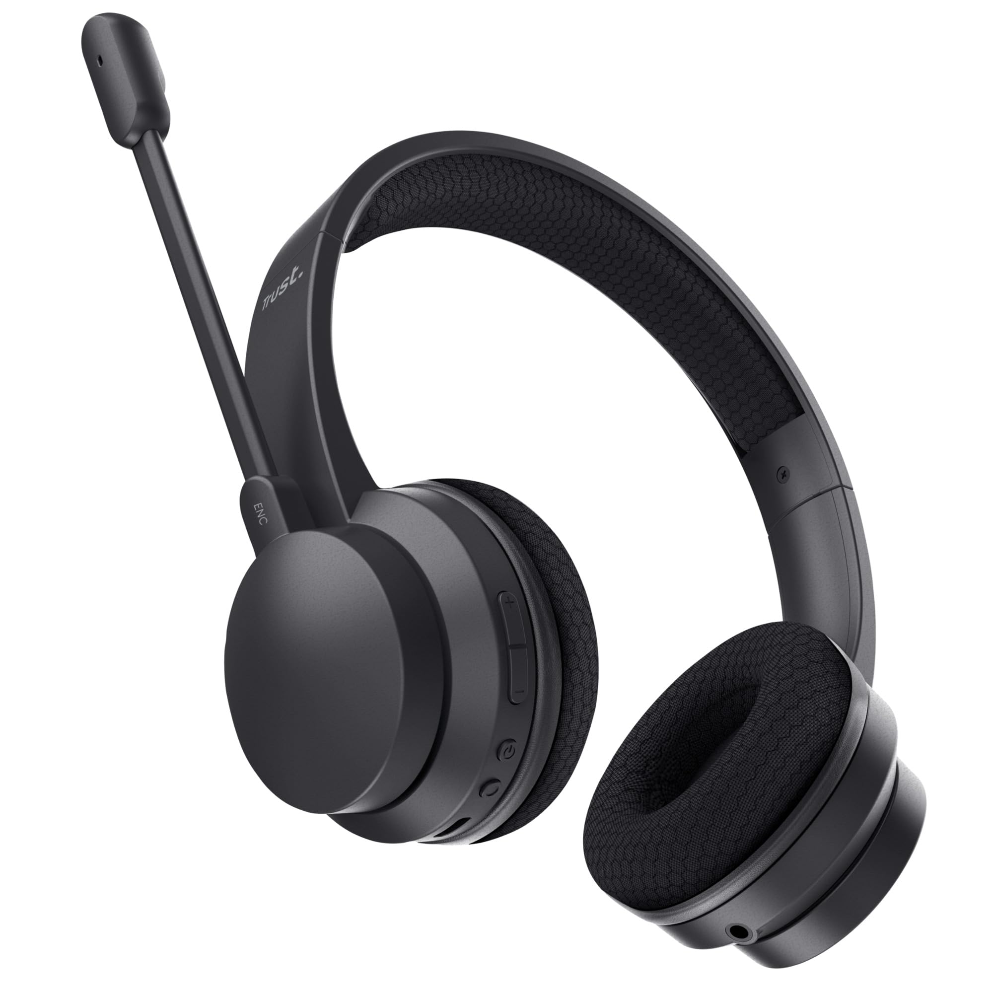 Trust Roha II Cuffie Wireless Bluetooth con Microfono ENC Antirumore, Nero | On Ear, 85% di Plastica Riciclata, Auricolari Ricaricabile per Lavoro Casa e Ufficio Teams Zoom